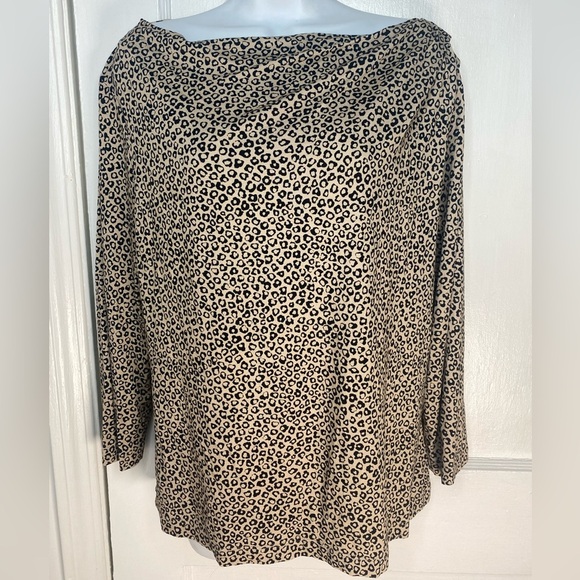 St. John Nordstrom Leopard Print Designer Black & Cream Animal Print Stretch Top
